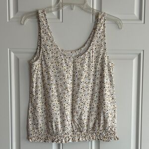 LOFT White and Gold Patterned Tank Top